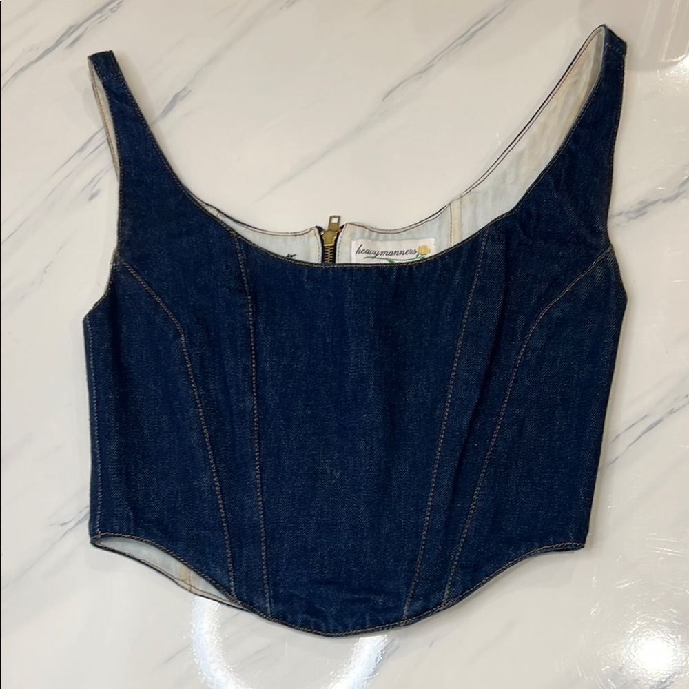 Heavy Manners Navy Denim Corset Top